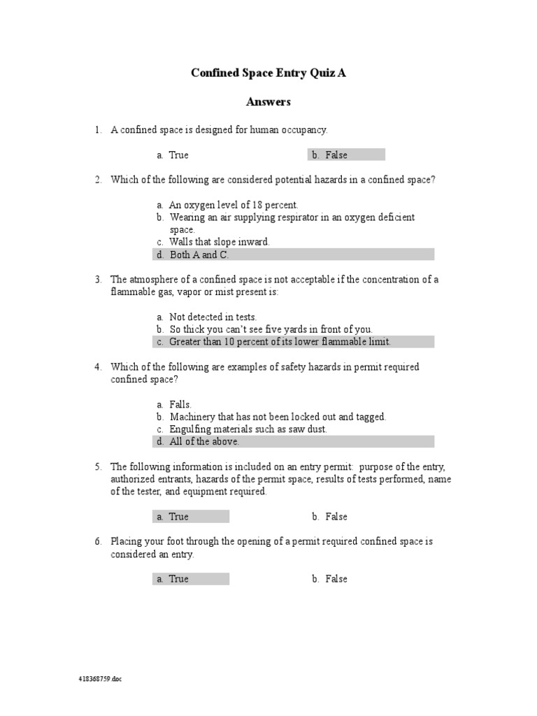 QUIZ Confined Space Rescue Answers | PDF | Working Conditions | Hazards