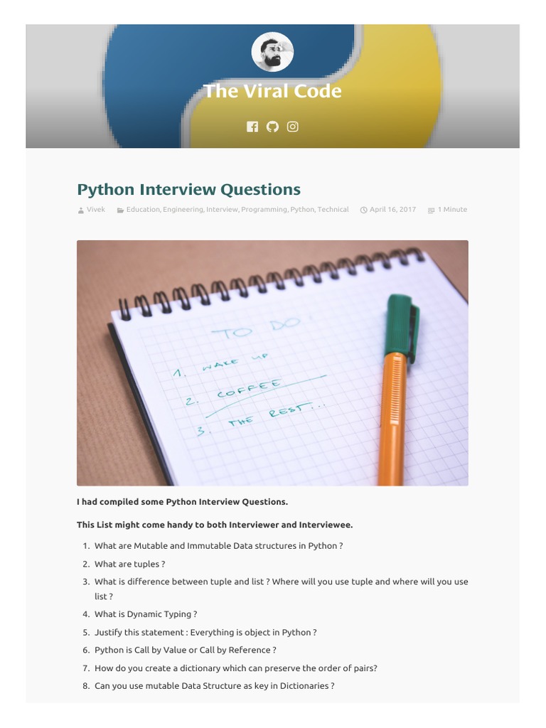 The Viral Code: Python Interview Questions | PDF | Models Of ...