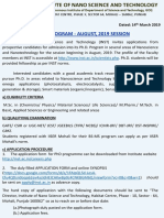 Ph.D. Program - August, 2019 Session: No. 9 (2) /2019-INST Dated: 14 March 2019