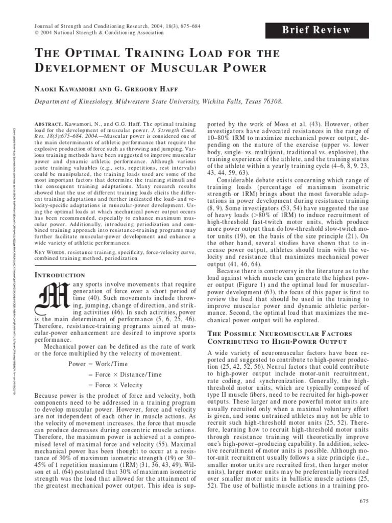 Optimal Training Load for Power Development | PDF | Strength Training ...