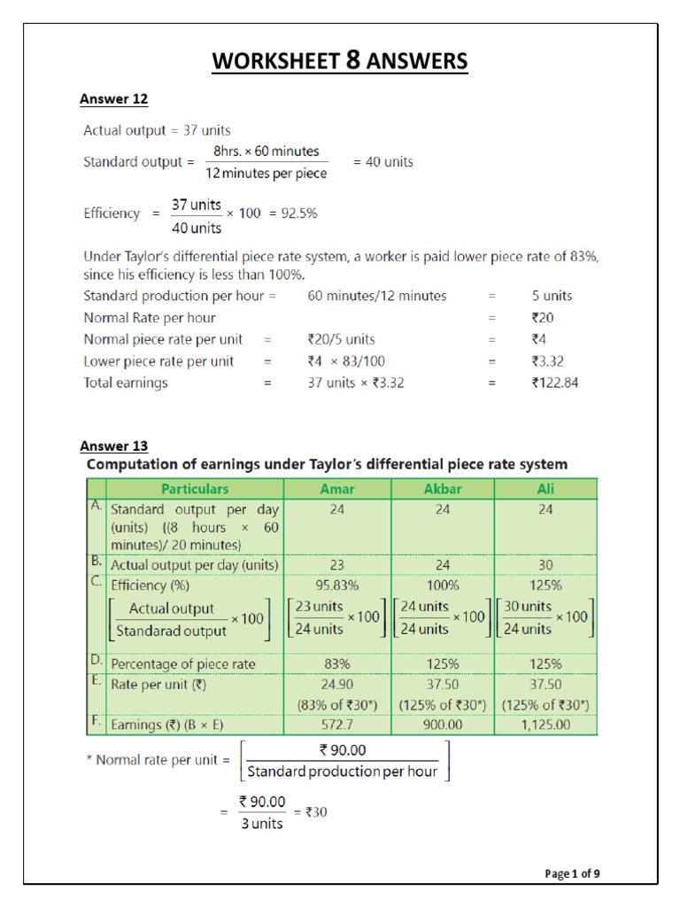 Worksheet 8 Answer Key | PDF