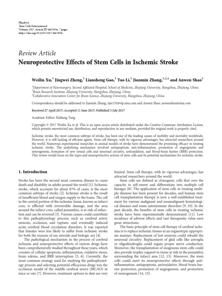 Review Article: Neuroprotective Effects of Stem Cells in Ischemic ...