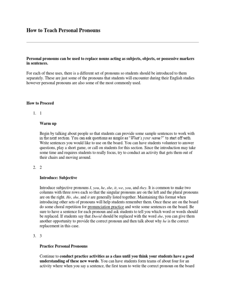 How To Teach Personal Pronouns | PDF | Pronoun | Reading Comprehension