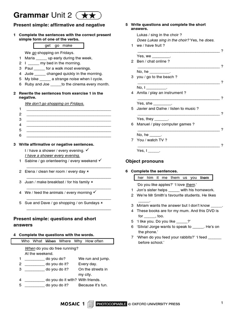 Present Simple Grammar Exercises | PDF | Linguistics | Grammar