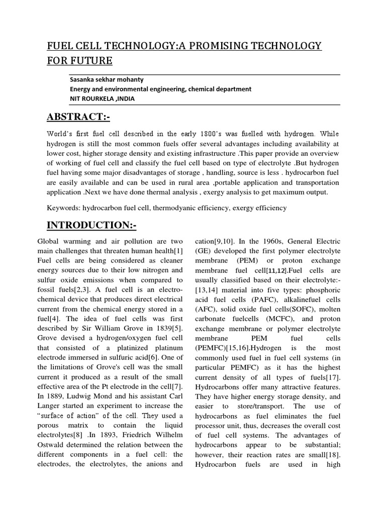 Fuel Cell TechnologyA Promising Technology For Future Abstract PDF