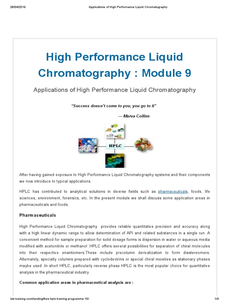 Applications of High Performance Liquid Chromatography PDF High