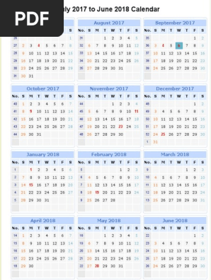 July 2017 to June 2018 Calendar - CalendarVIP