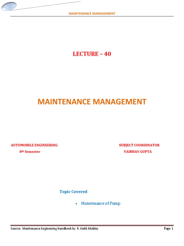 Maintenance Management 40 | PDF | Bearing (Mechanical) | Pump