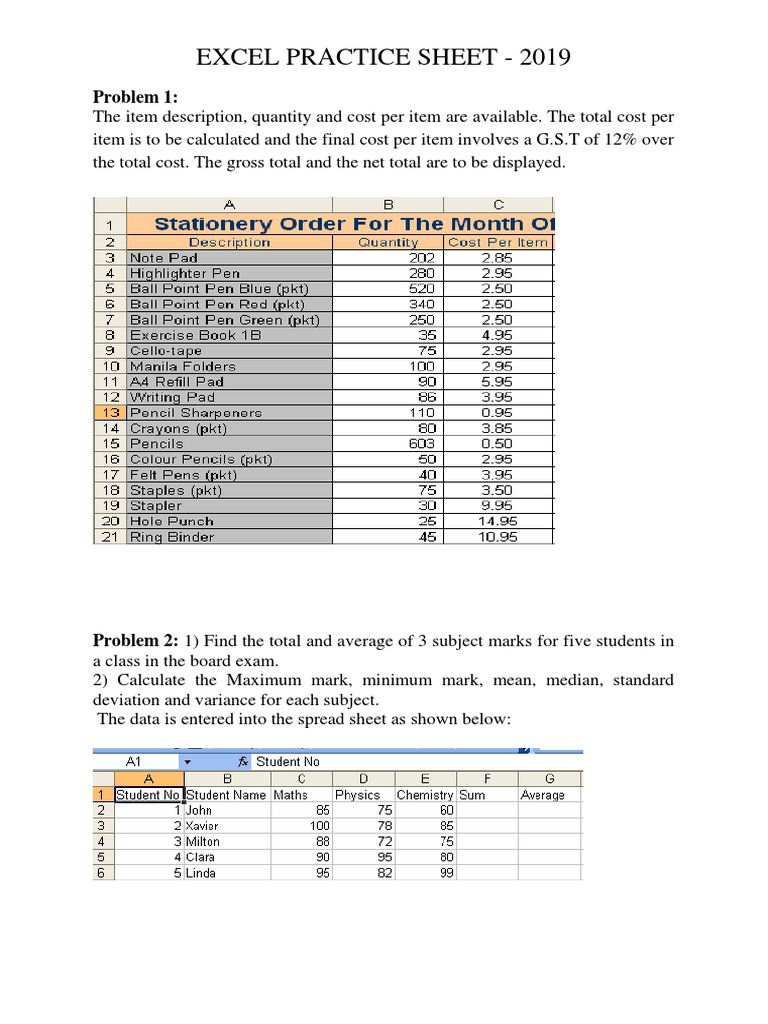Excel Practice Exercises for Beginners | PDF | Median | Analysis