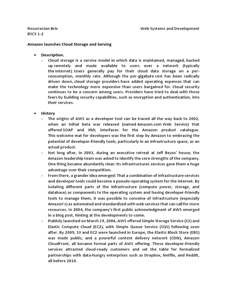 Amazon Cloud and Storage PDF Amazon Web Services Cloud Computing