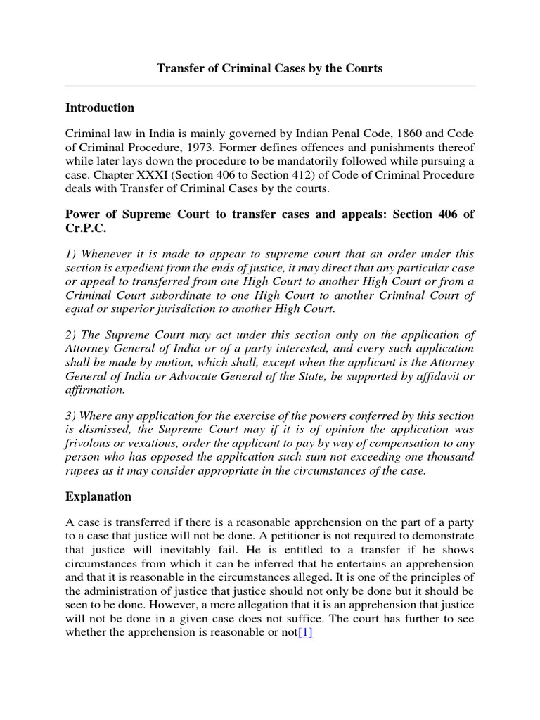 Transfer of Criminal Cases by The Courts PDF Judge Public Sphere