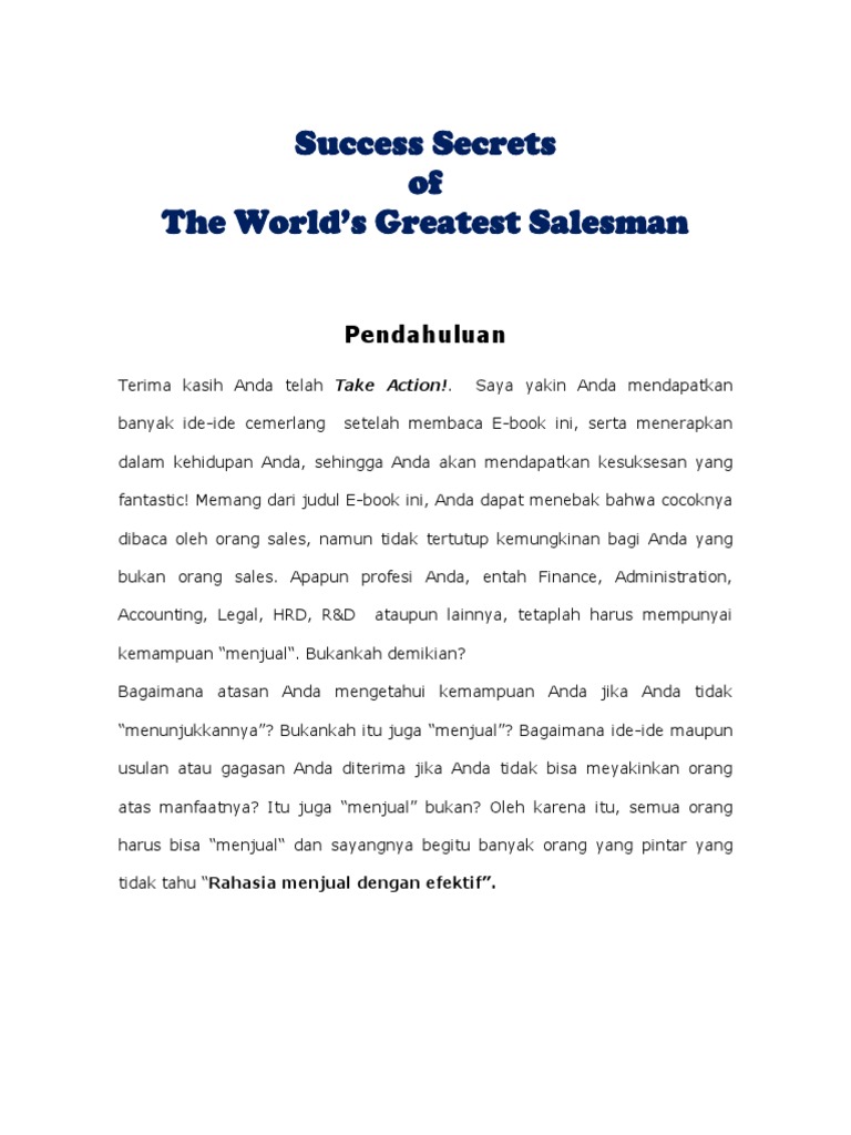 Ebook Success Secret The Greatest Salesman W Sales Bootcamp