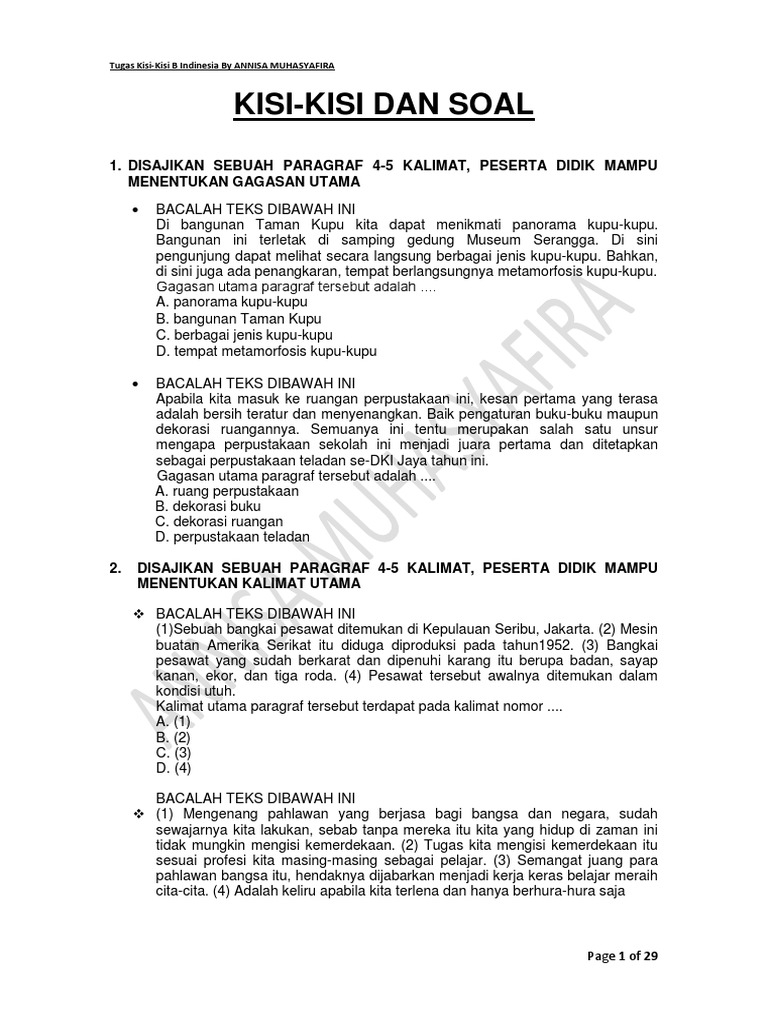Kisi Kisi Dan Contoh Soal Tugas B Indo Kls 9