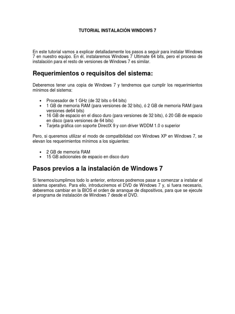 Guía de Instalación de Windows 7 | PDF | Windows 7 | Computación de 64 bits