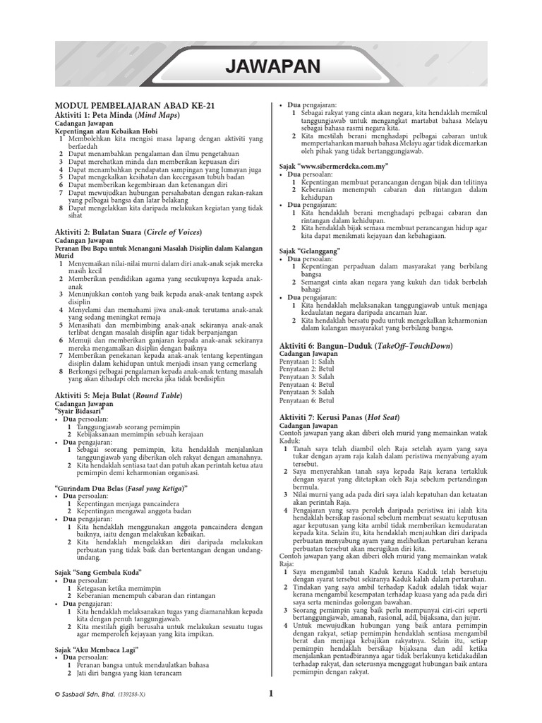 Jawapan Buku Aktiviti Matematik Tingkatan 2