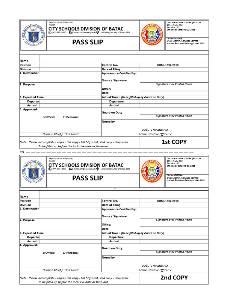 Sample Pass/gate Slip PDF Human Resource Management Government