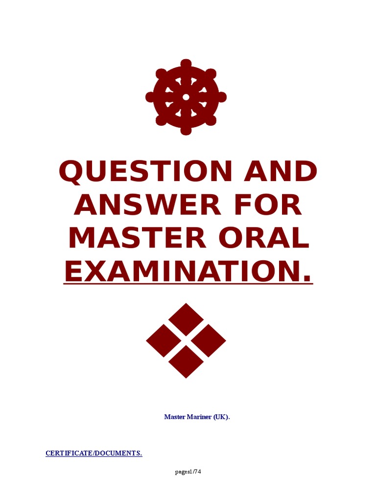 Question And Answer For Master Oral Examination Uk Master Mariner Sea Captain Marine Salvage