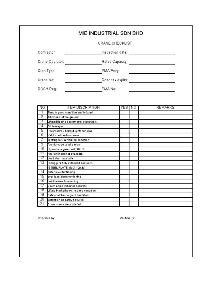 Crane Check List | PDF