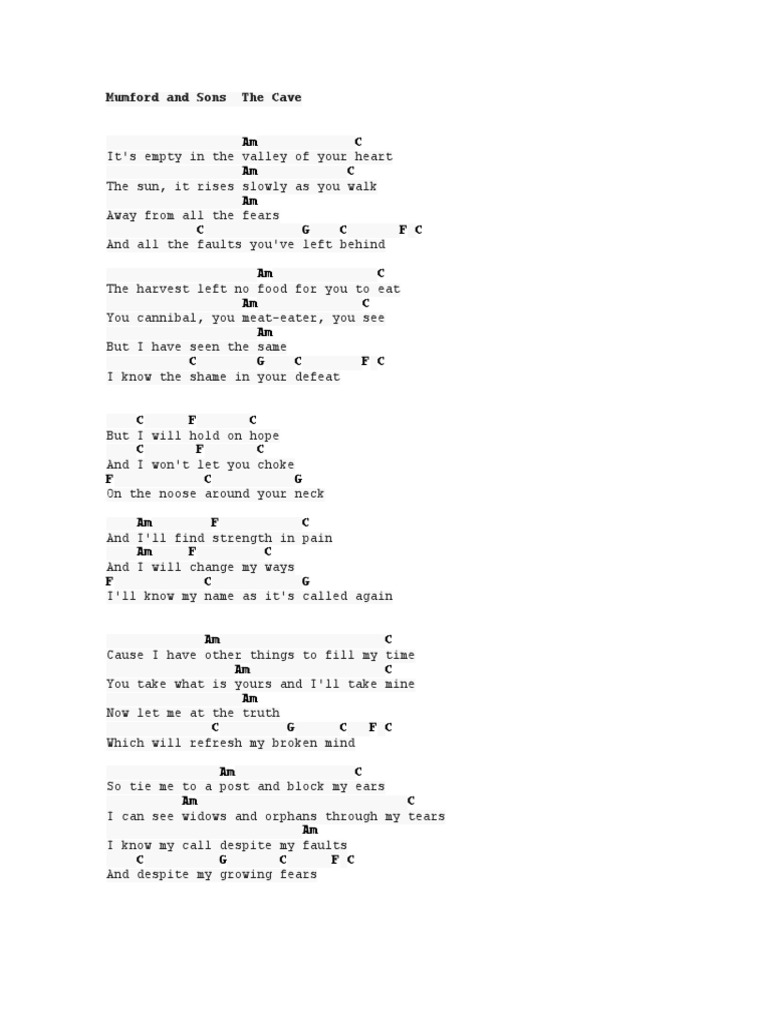Mumford and Sons - The Cave Lyrics | PDF