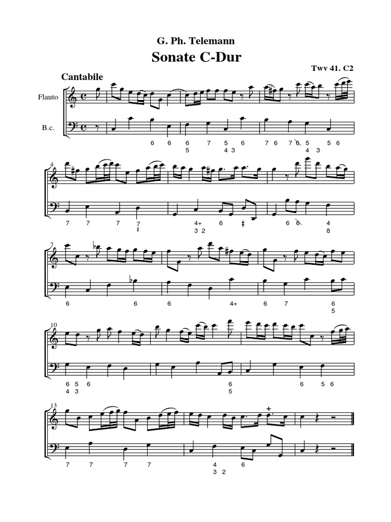 Telemann Recorder Sonata C Major | PDF