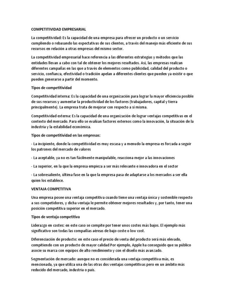 Competitividad Empresarial | PDF | Ventaja competitiva | Mercado (economía)