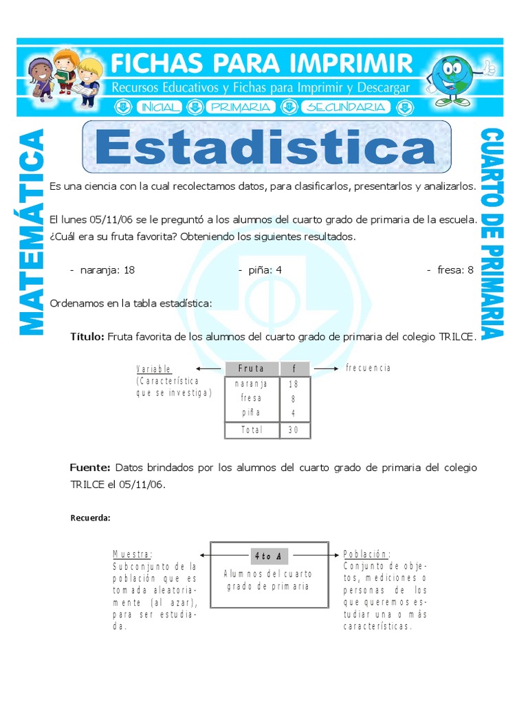 Estadística para Cuarto de Primaria | PDF | Significado aritmetico ...