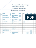 Hamdard University Islamabad Campus Time Table Fall-2014 BE (Electrical Engineering) 1st Semester (Section A)