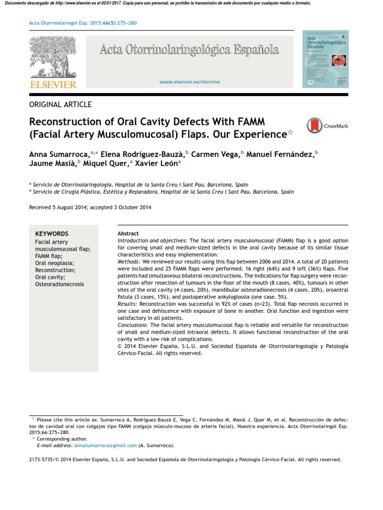 Reconstruction of Oral Cavity Defects PDF Surgery Medical Specialties