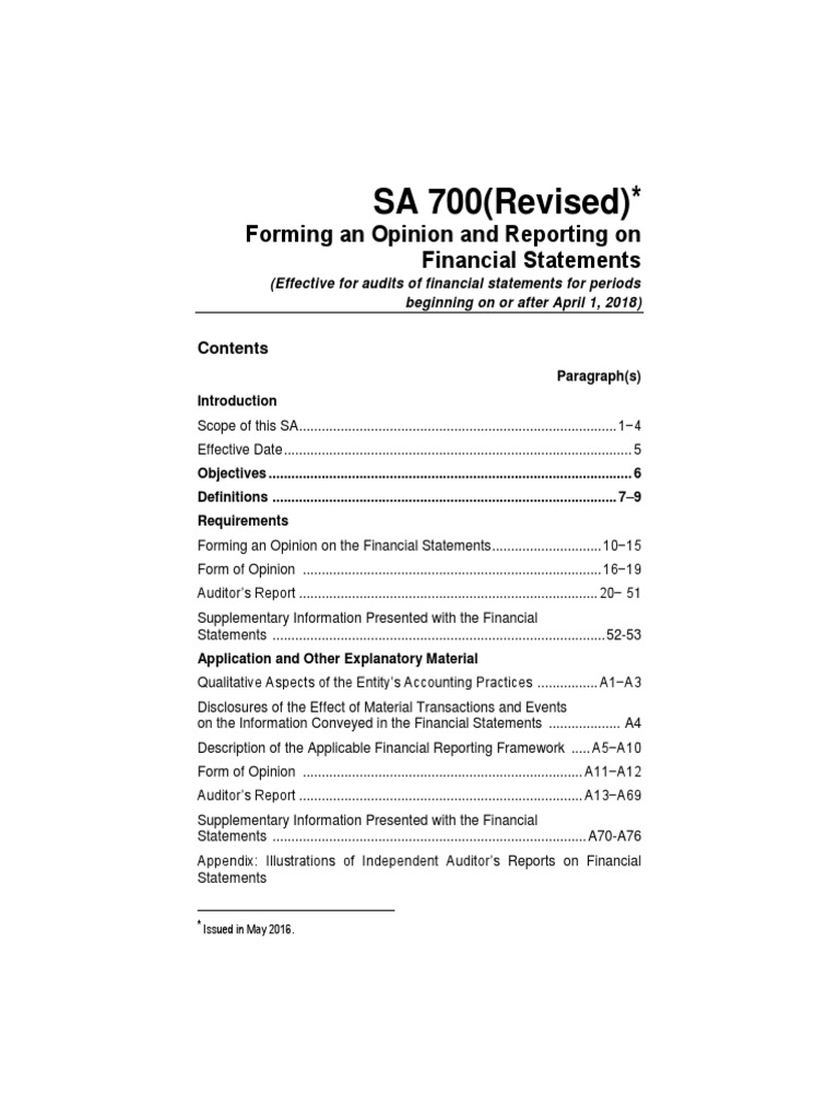 Sa 700 PDF | PDF | Auditor's Report | Going Concern