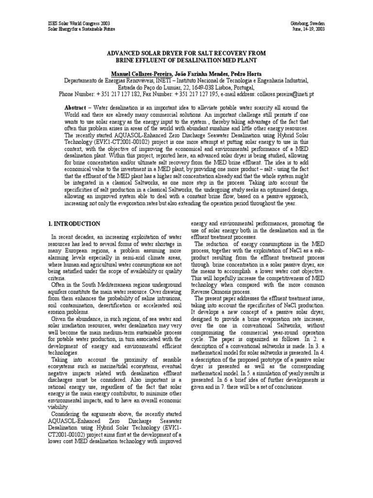 Advanced Solar Dryer for Brine Salt Recovery | PDF | Sodium Chloride ...