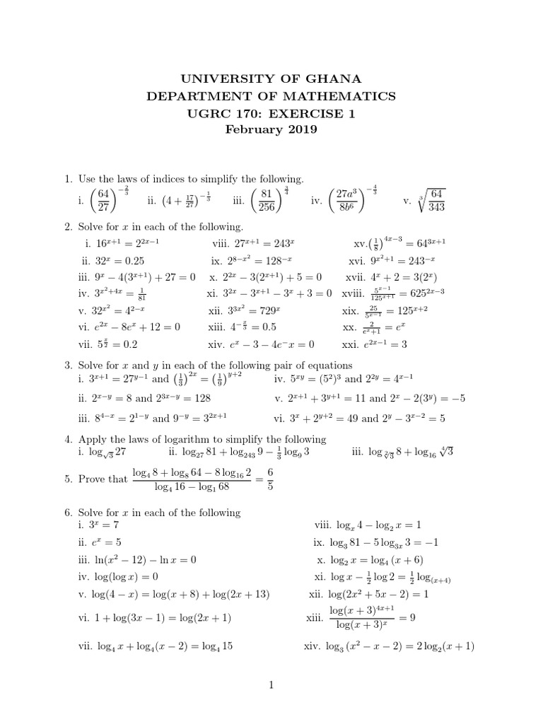 Ugrc 170 Ex 1 Special Functions Logarithm