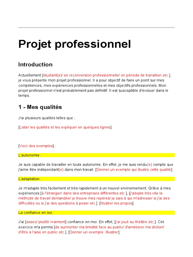 Exemple Projet Professionnel Psychologie