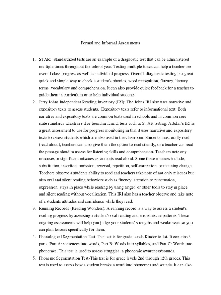 Formal and Informal Reading Assessments | PDF | Reading (Process) | Phonics