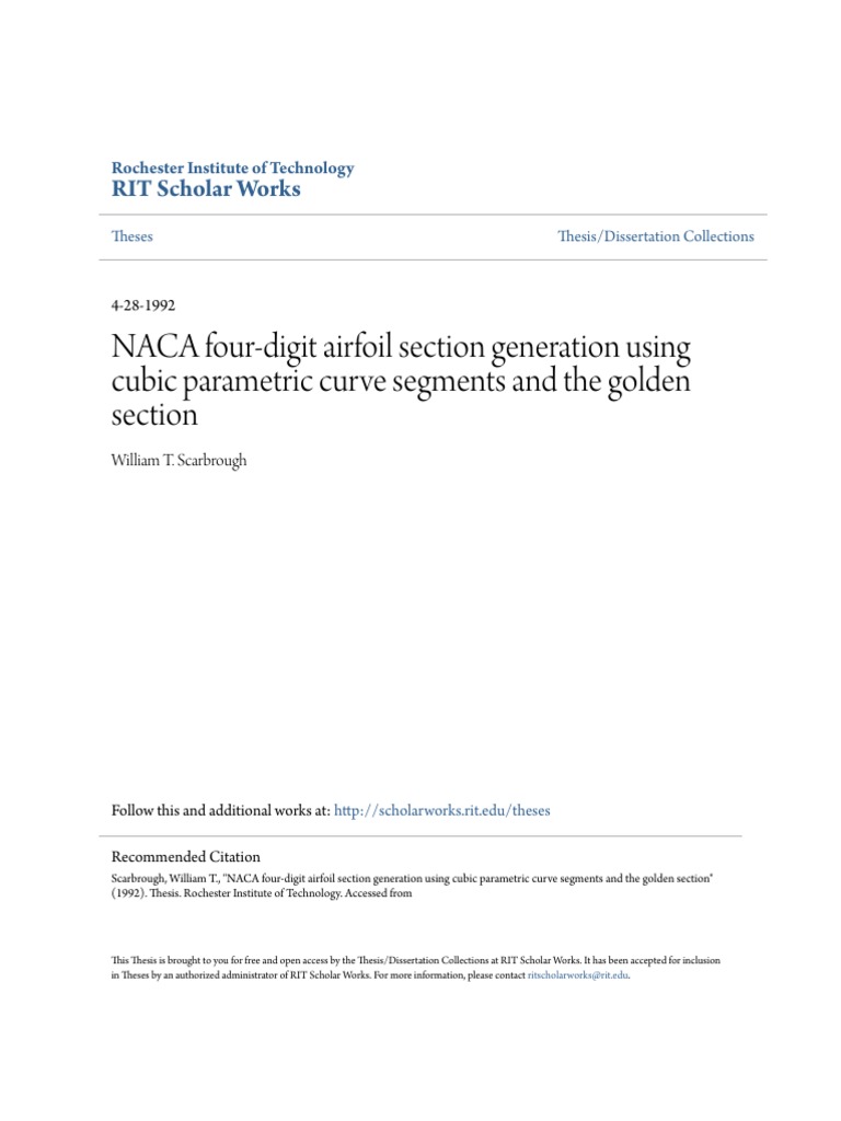 Naca Four Digit Airfoil Section Generation Using Cubic Parametric Wright Brothers Airfoil