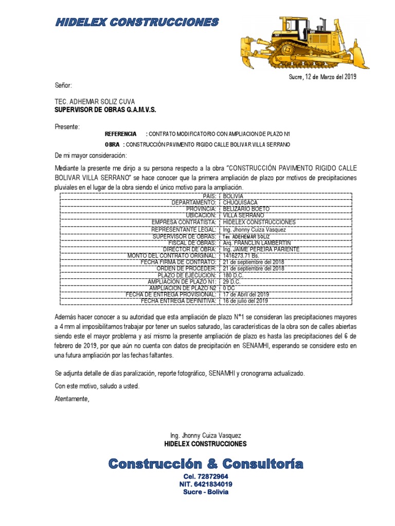 Ampliación de Plazo por Lluvias en Obra Calle Bolívar | PDF | Geografía ...