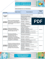 Cronograma de actividades de nutrición