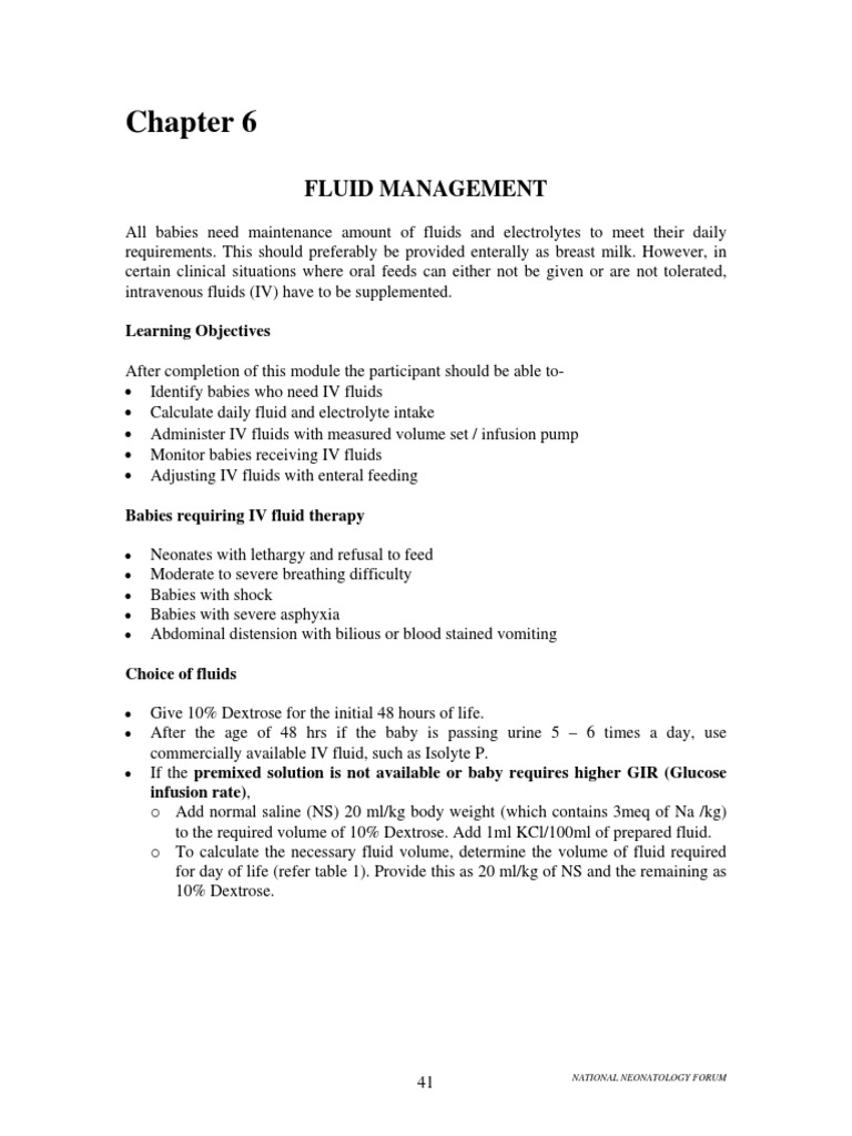 Fluid Management Learning Objectives PDF Intravenous Therapy Breastfeeding