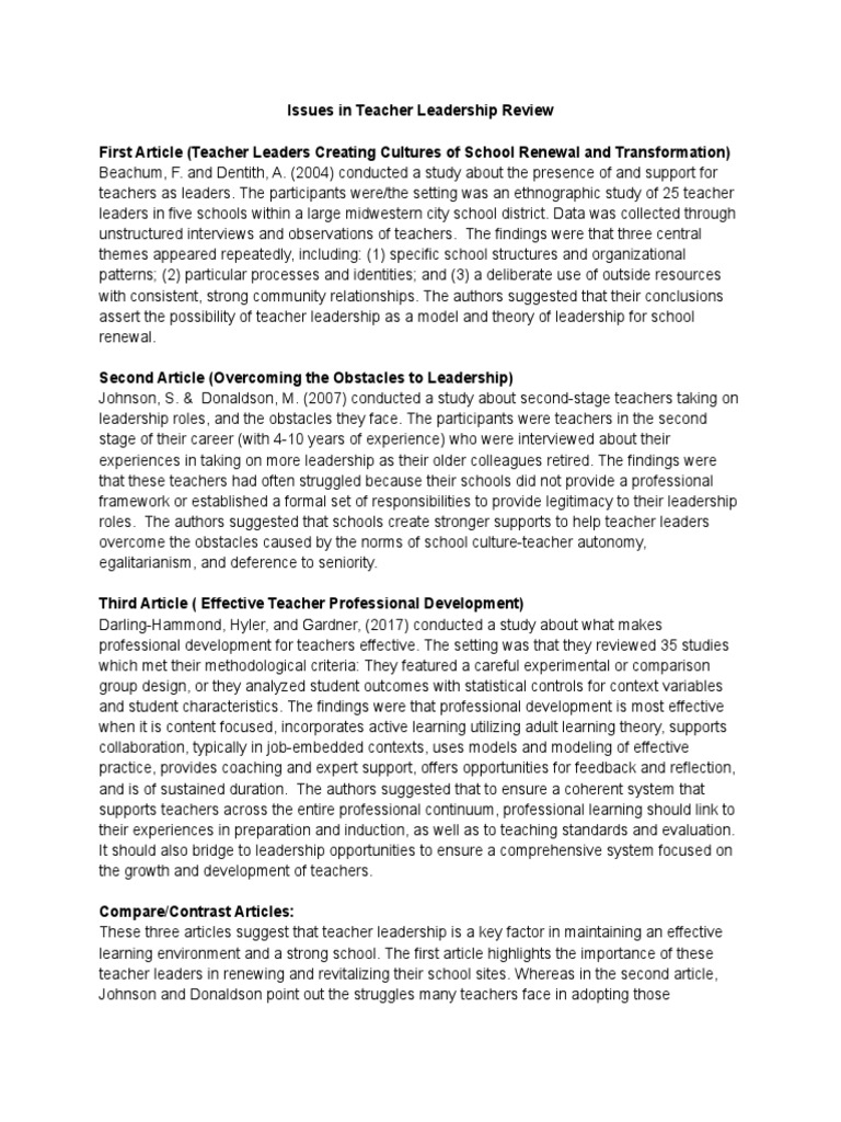 Teacher Leadership: Challenges and Solutions | PDF | Leadership | Teachers