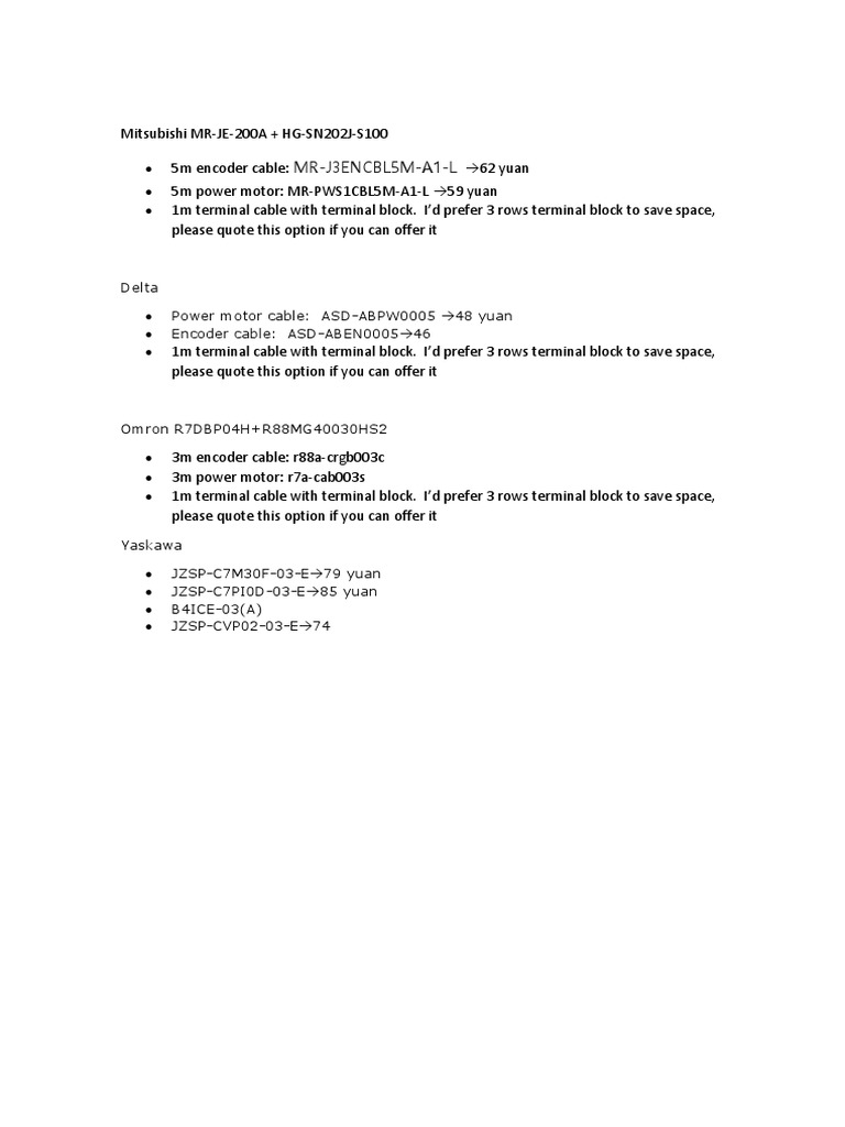 Servo Cable Request | PDF