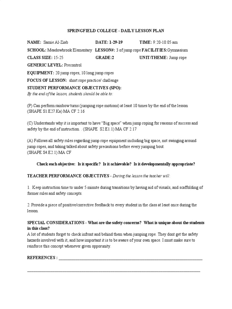 Jump Rope Lesson 3 PDF Lesson Plan Learning