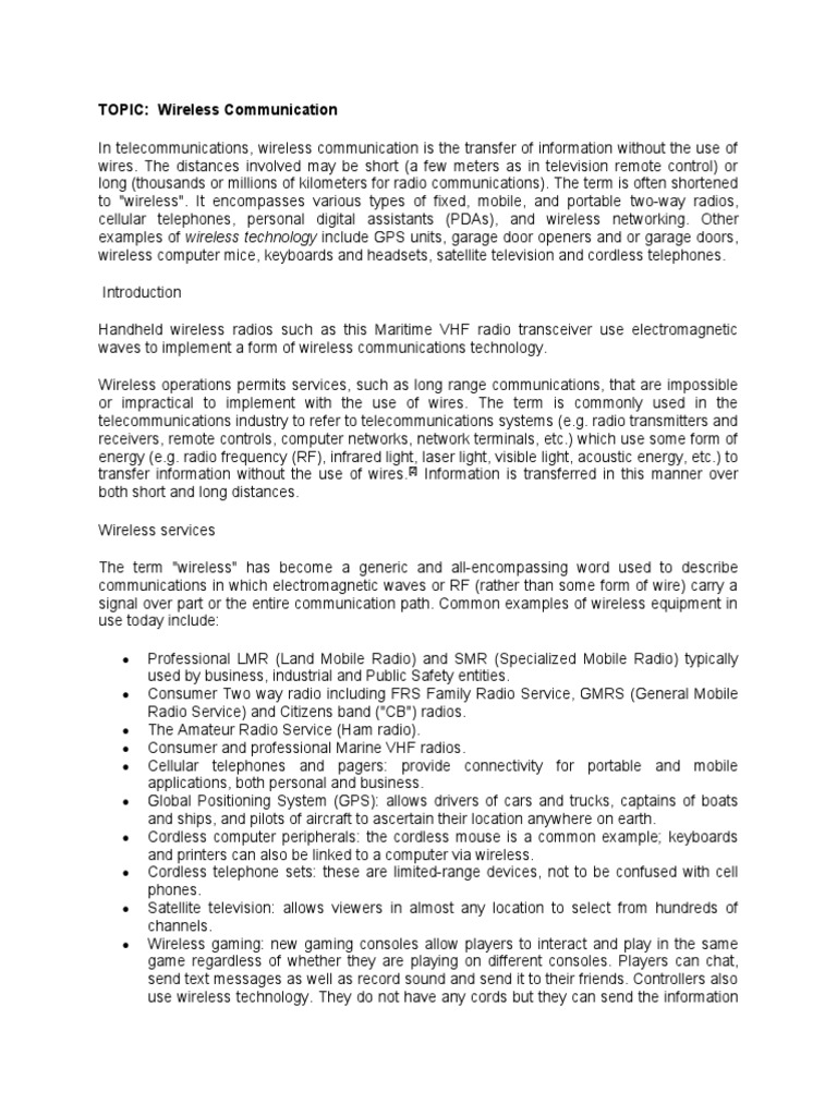 Overview of Wireless Communication Types | PDF | Wireless ...