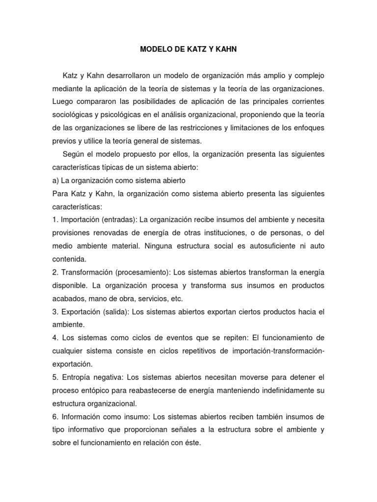 Modelo de Katz y Kahn PDF Sistema Teoría de sistemas