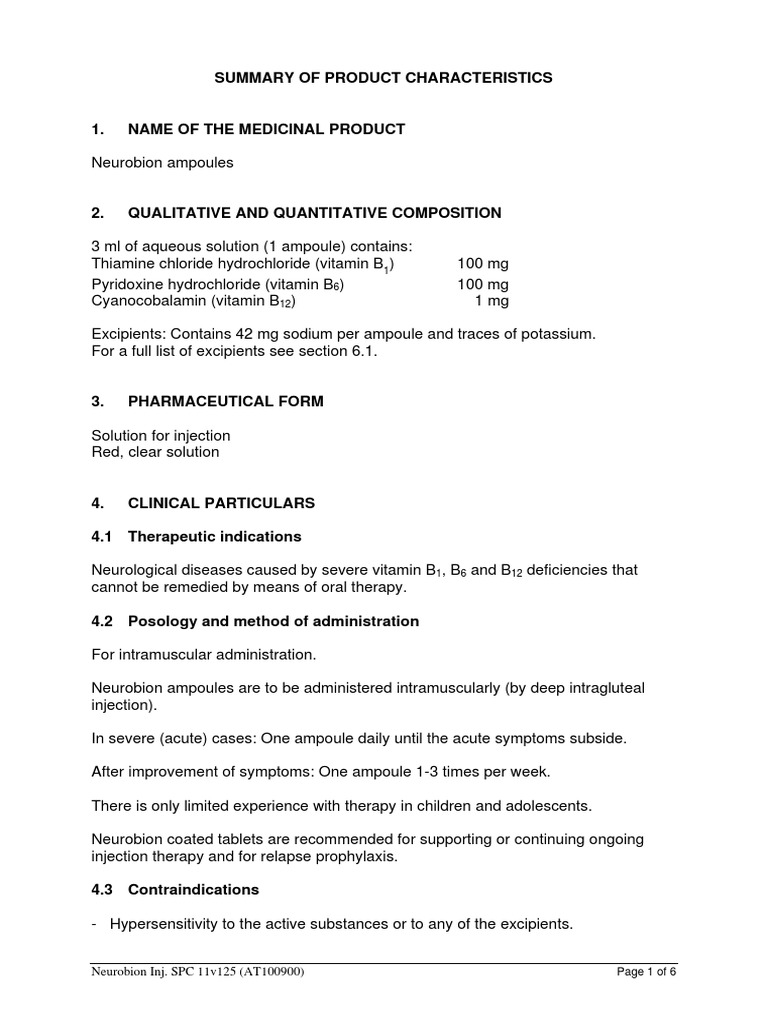 Neurobion Injection Dosage and Use | PDF | Vitamin B12