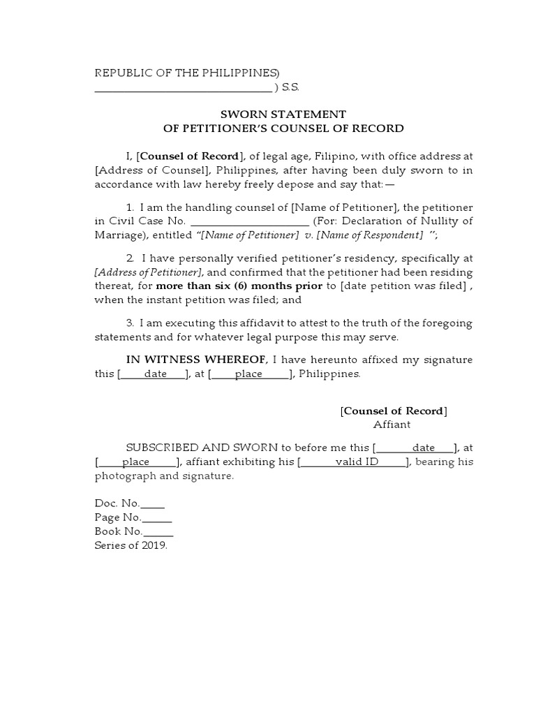 Sworn Statement of Counsel Re Petition For Nullity PDF