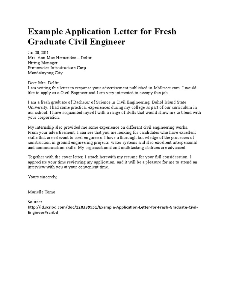 Cons Inggris Contoh Application Letter Fresh Graduate PDF