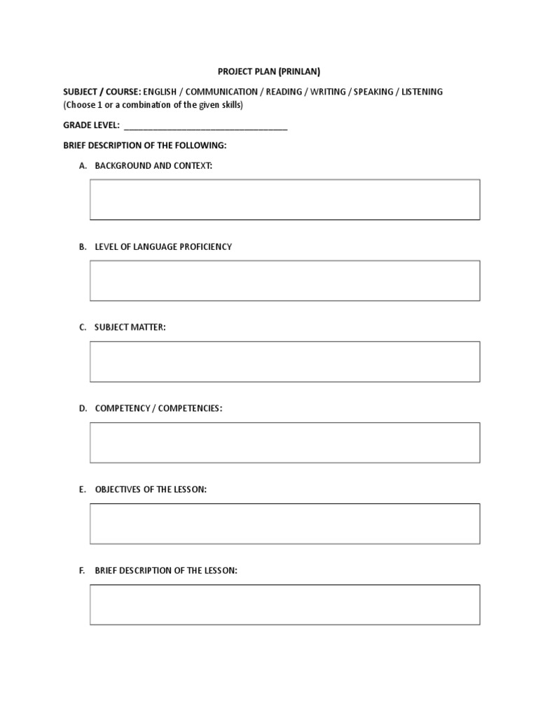 English Language Skills Project Plan | PDF | Language Arts & Discipline