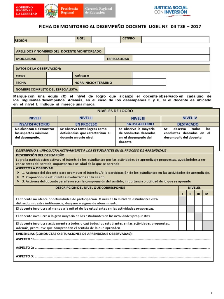 Ficha de Monitoreo Desempeño Docente Cetpro 2 | PDF | Maestros ...