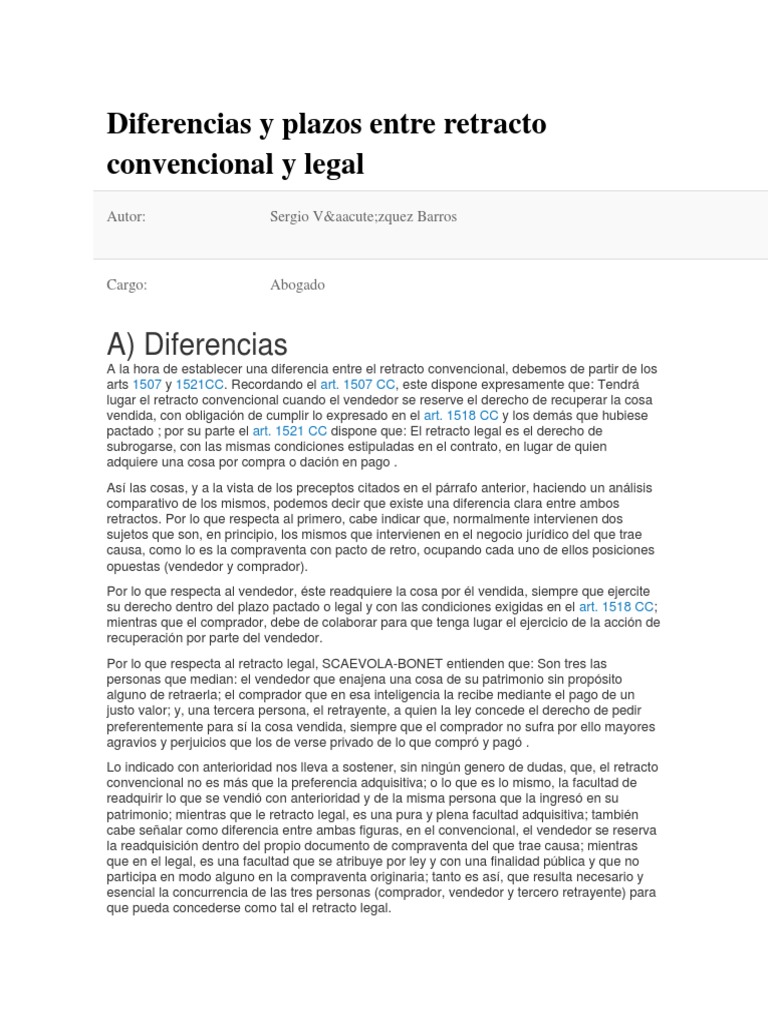 Diferencias y Plazos Entre Retracto Convencional