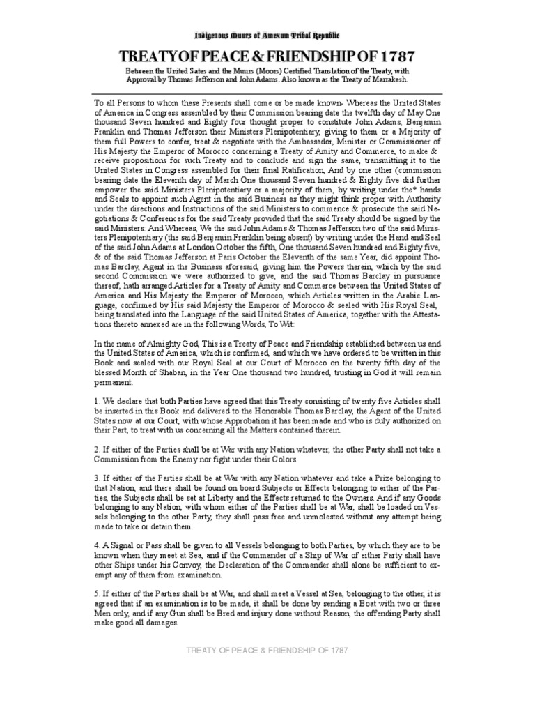 Treaty Peace and Friendship of 1787 | John Adams | Ships