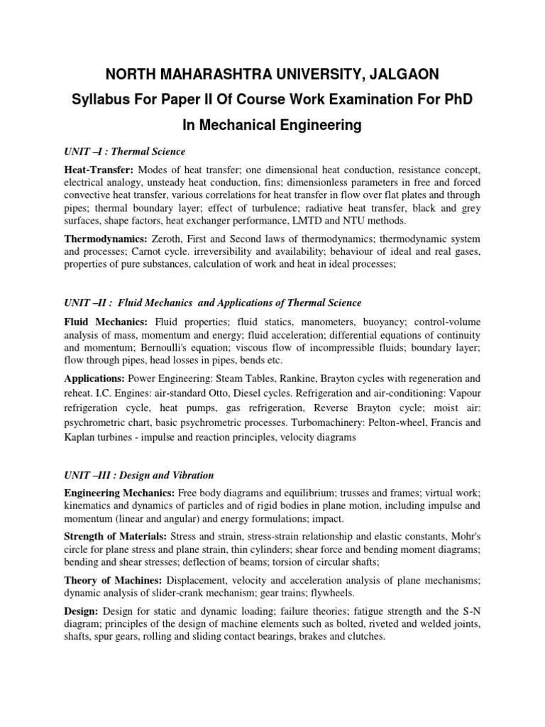 PhD Mechanical Engineering Syllabus | PDF | Deformation (Engineering ...